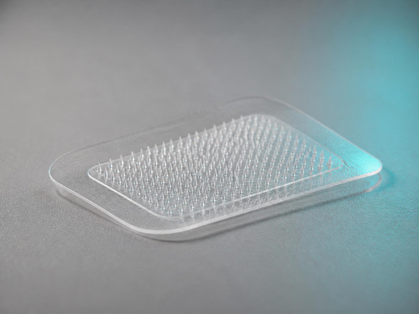 Transparent dissolvable micro-tip scar patch on a clinical surface